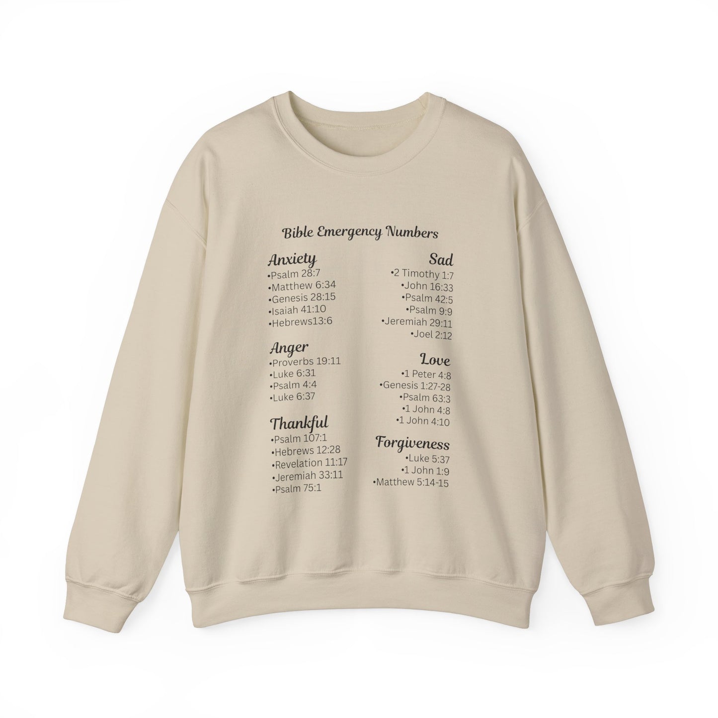 Faith-Inspired Crewneck Sweatshirt with Bible Emergency Numbers