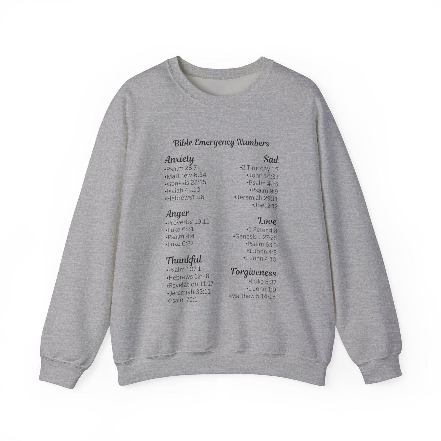 Faith-Inspired Crewneck Sweatshirt with Bible Emergency Numbers