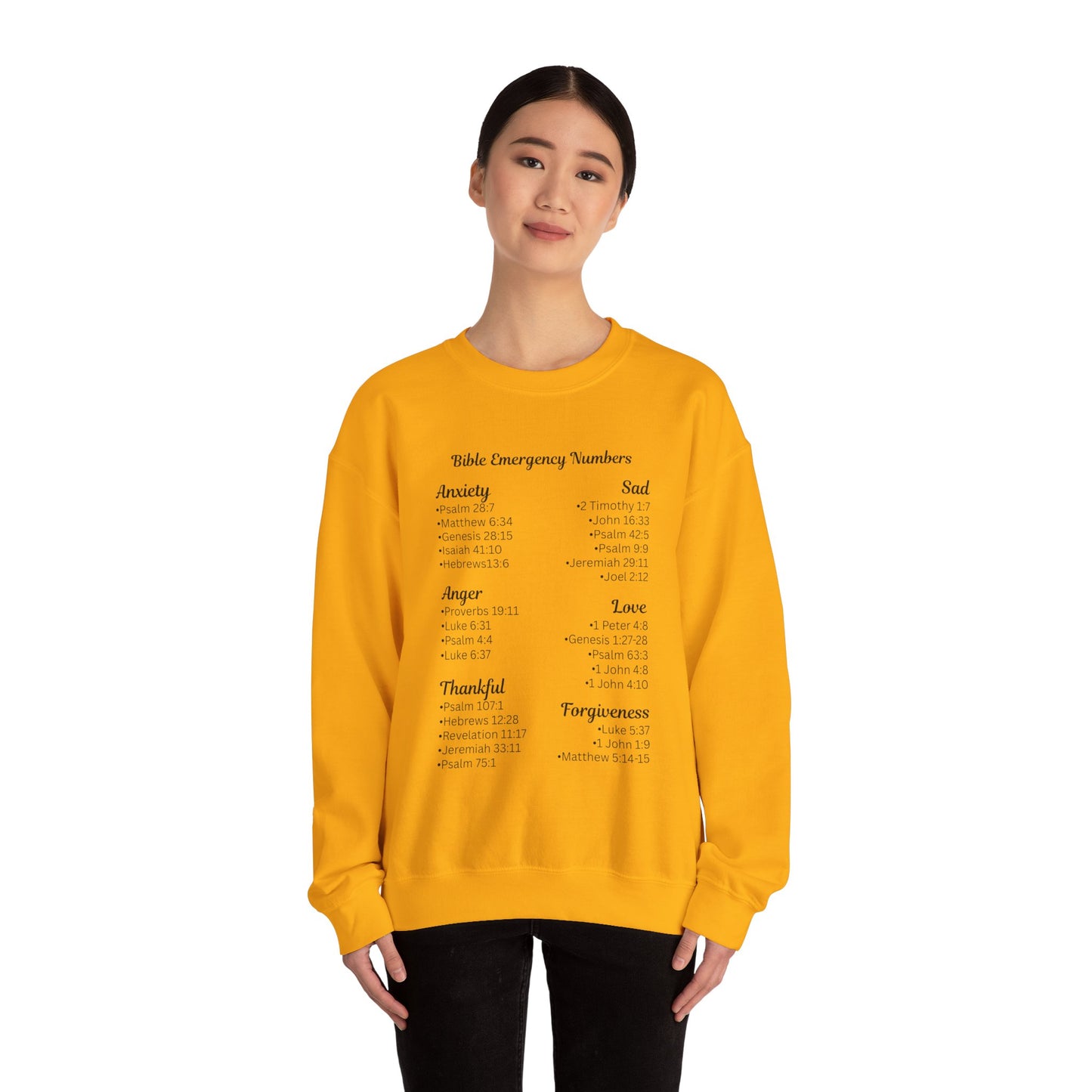 Faith-Inspired Crewneck Sweatshirt with Bible Emergency Numbers