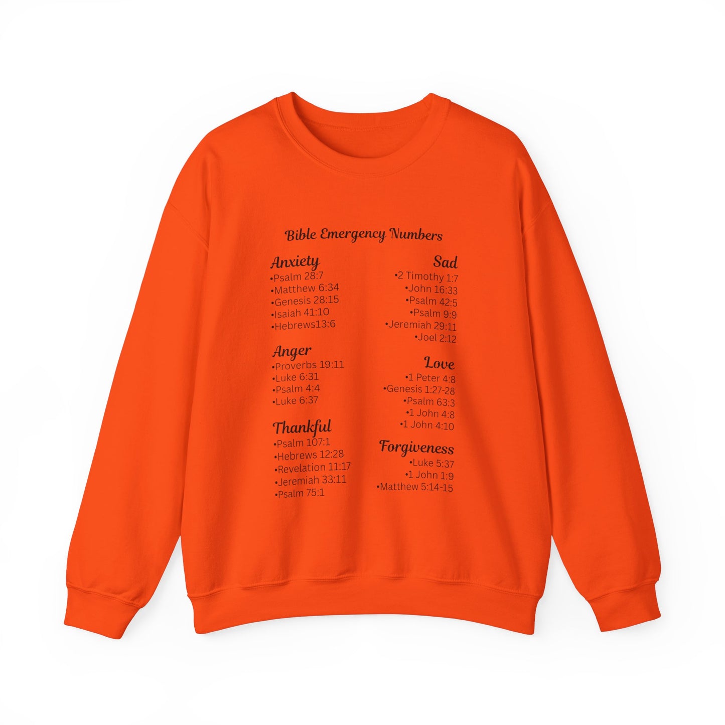 Faith-Inspired Crewneck Sweatshirt with Bible Emergency Numbers