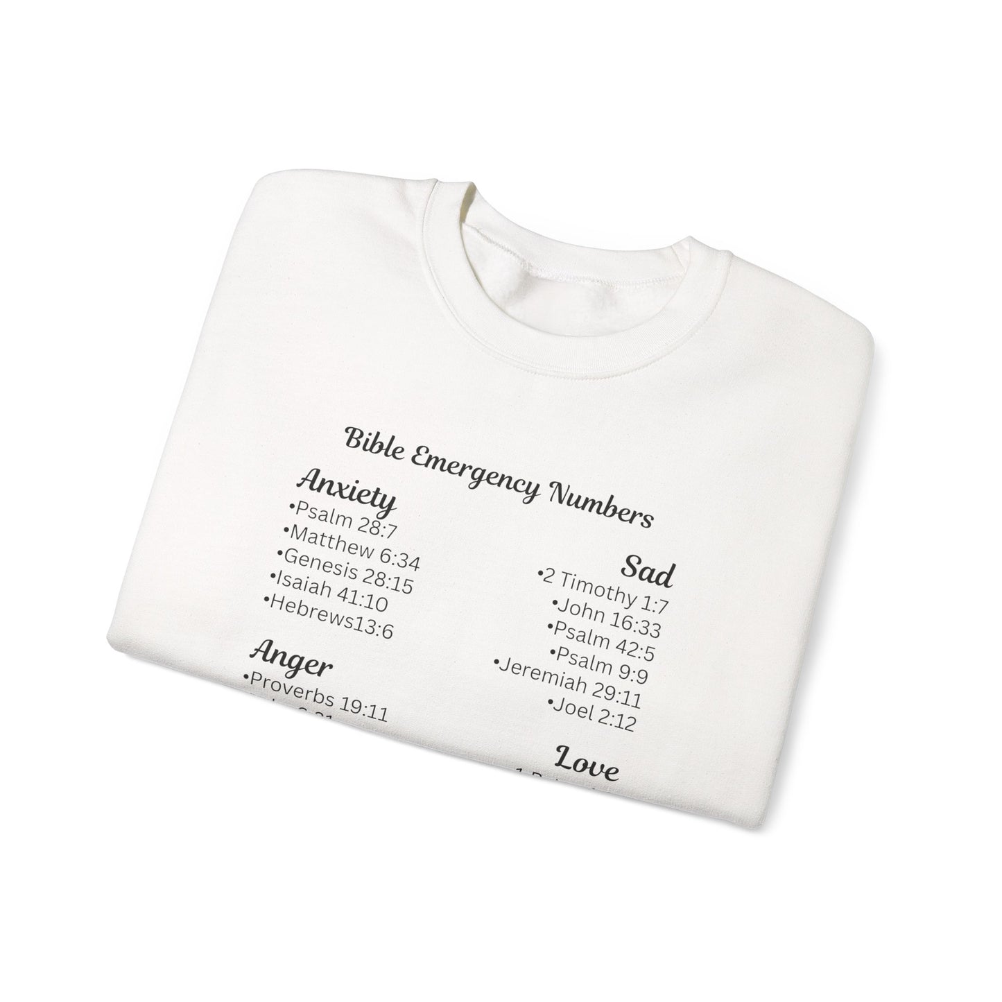 Faith-Inspired Crewneck Sweatshirt with Bible Emergency Numbers