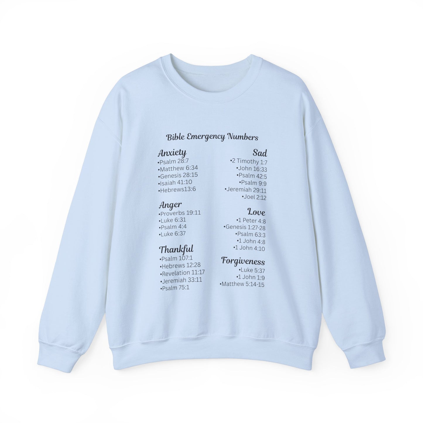 Faith-Inspired Crewneck Sweatshirt with Bible Emergency Numbers