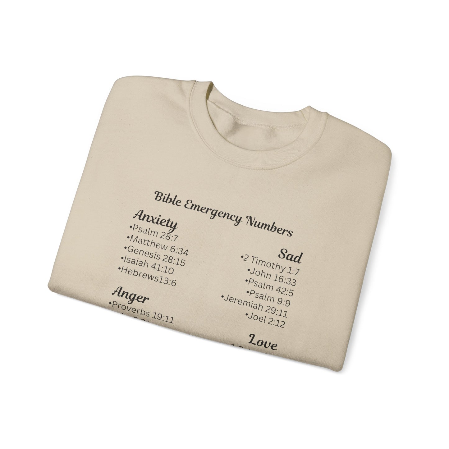 Faith-Inspired Crewneck Sweatshirt with Bible Emergency Numbers