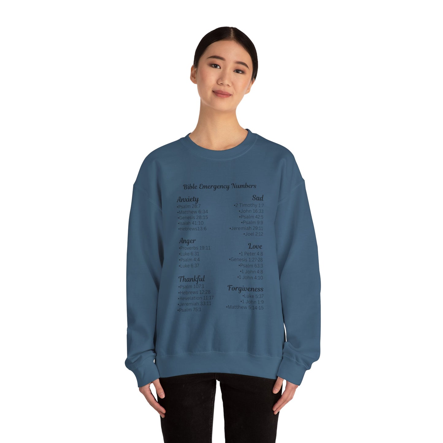 Faith-Inspired Crewneck Sweatshirt with Bible Emergency Numbers