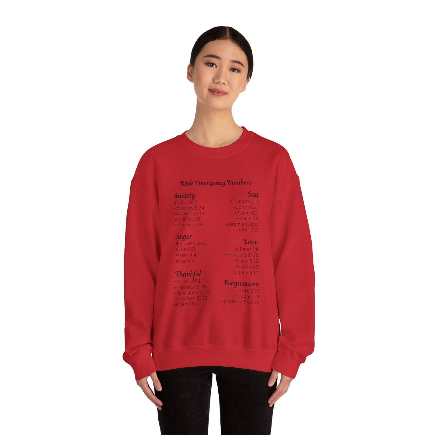 Faith-Inspired Crewneck Sweatshirt with Bible Emergency Numbers