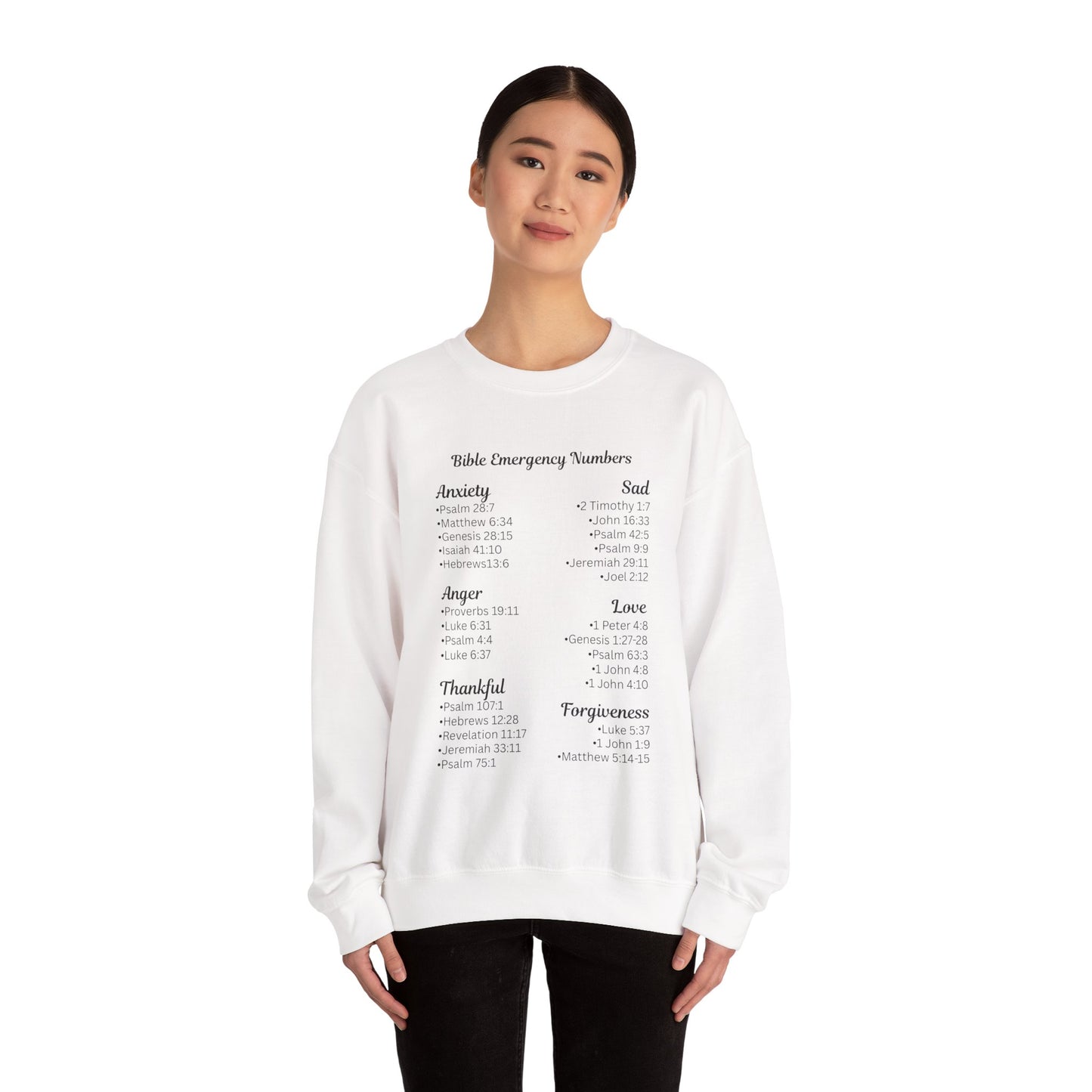 Faith-Inspired Crewneck Sweatshirt with Bible Emergency Numbers