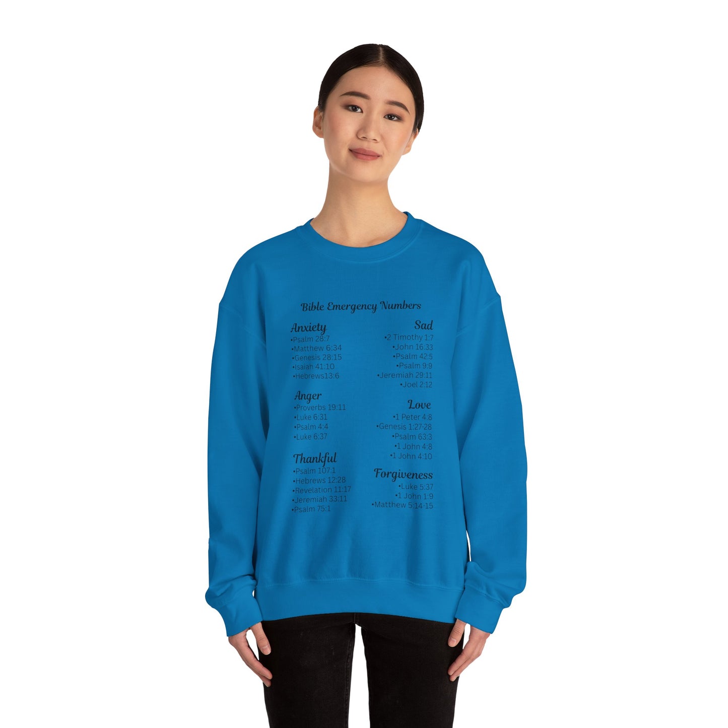 Faith-Inspired Crewneck Sweatshirt with Bible Emergency Numbers