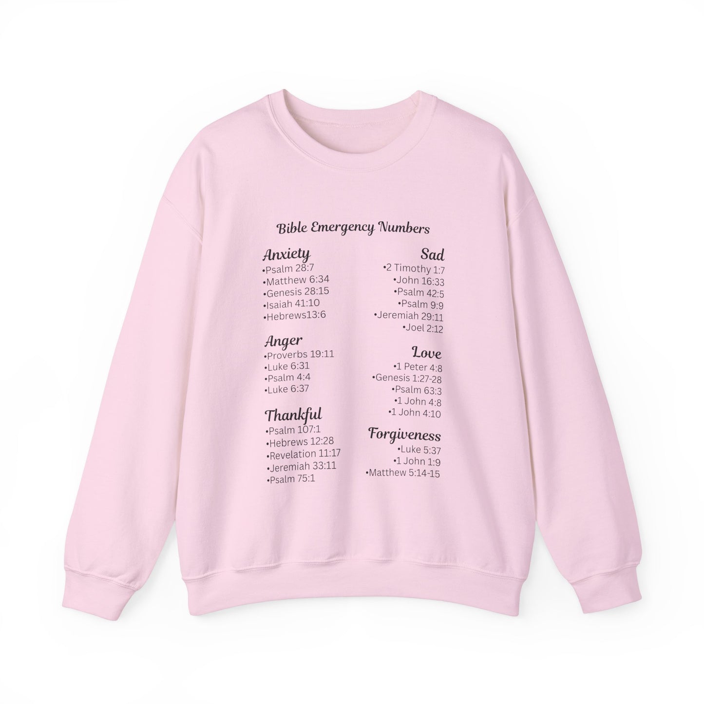 Faith-Inspired Crewneck Sweatshirt with Bible Emergency Numbers