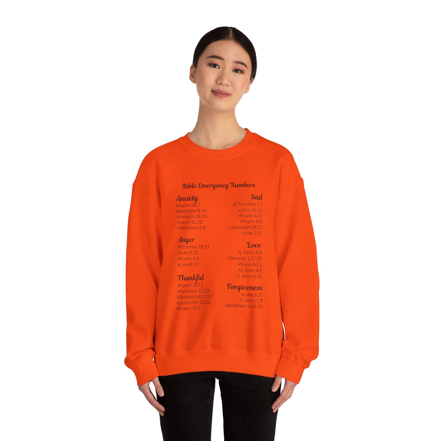 Faith-Inspired Crewneck Sweatshirt with Bible Emergency Numbers