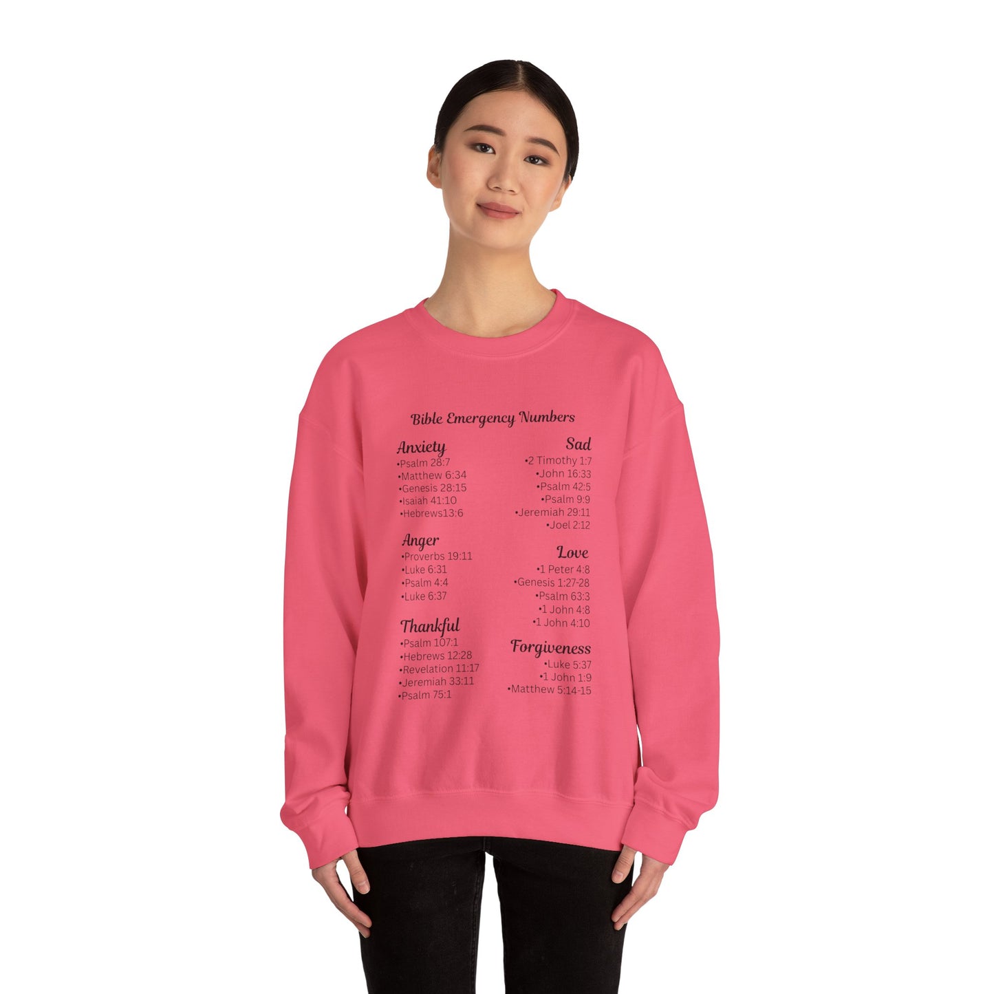 Faith-Inspired Crewneck Sweatshirt with Bible Emergency Numbers