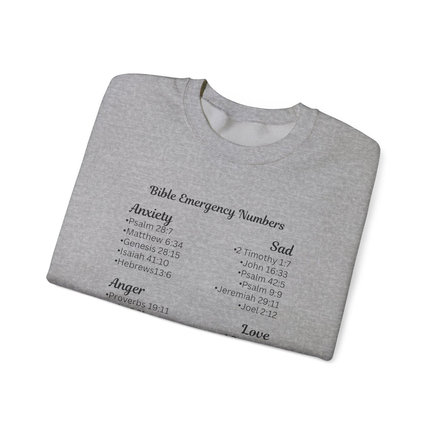 Faith-Inspired Crewneck Sweatshirt with Bible Emergency Numbers