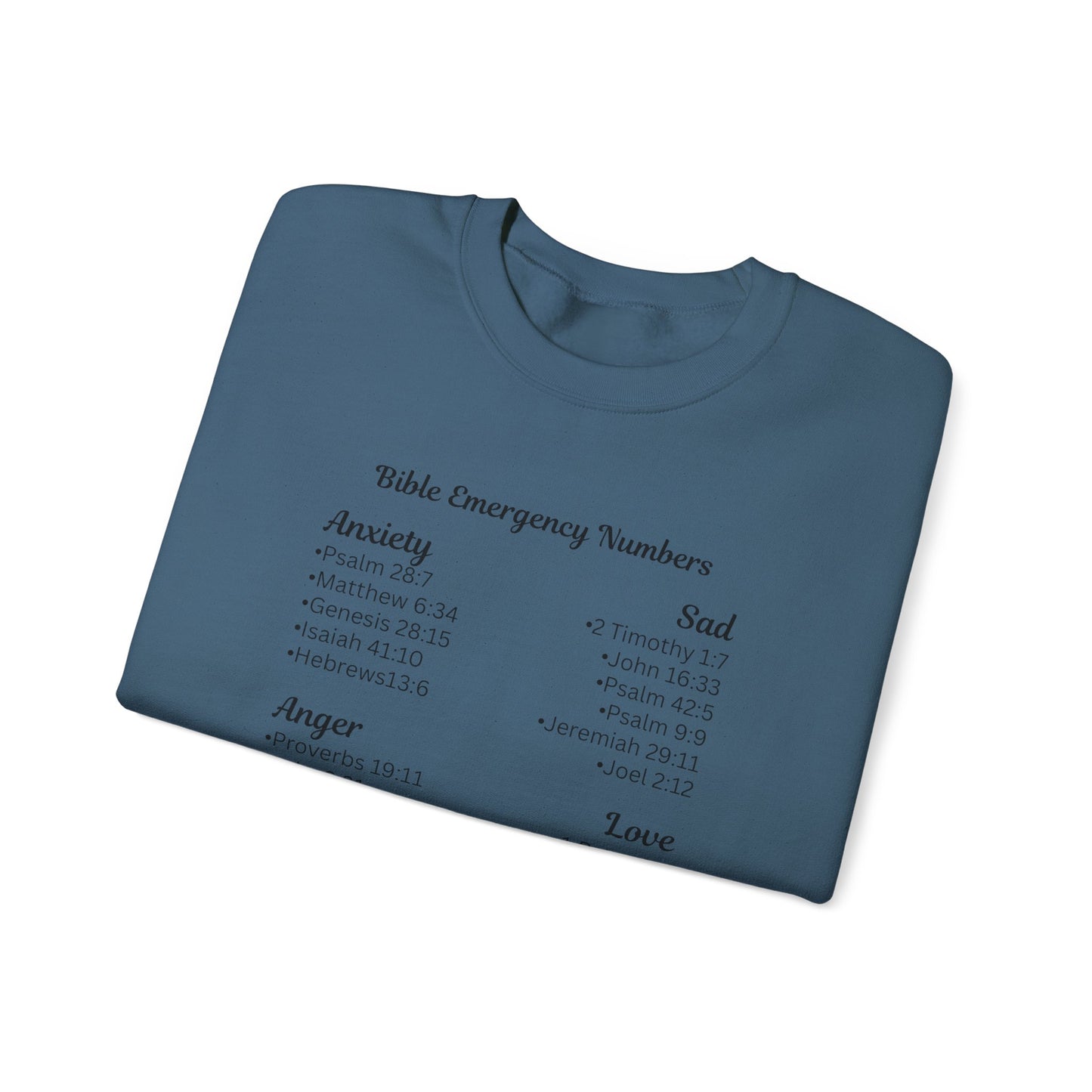 Faith-Inspired Crewneck Sweatshirt with Bible Emergency Numbers
