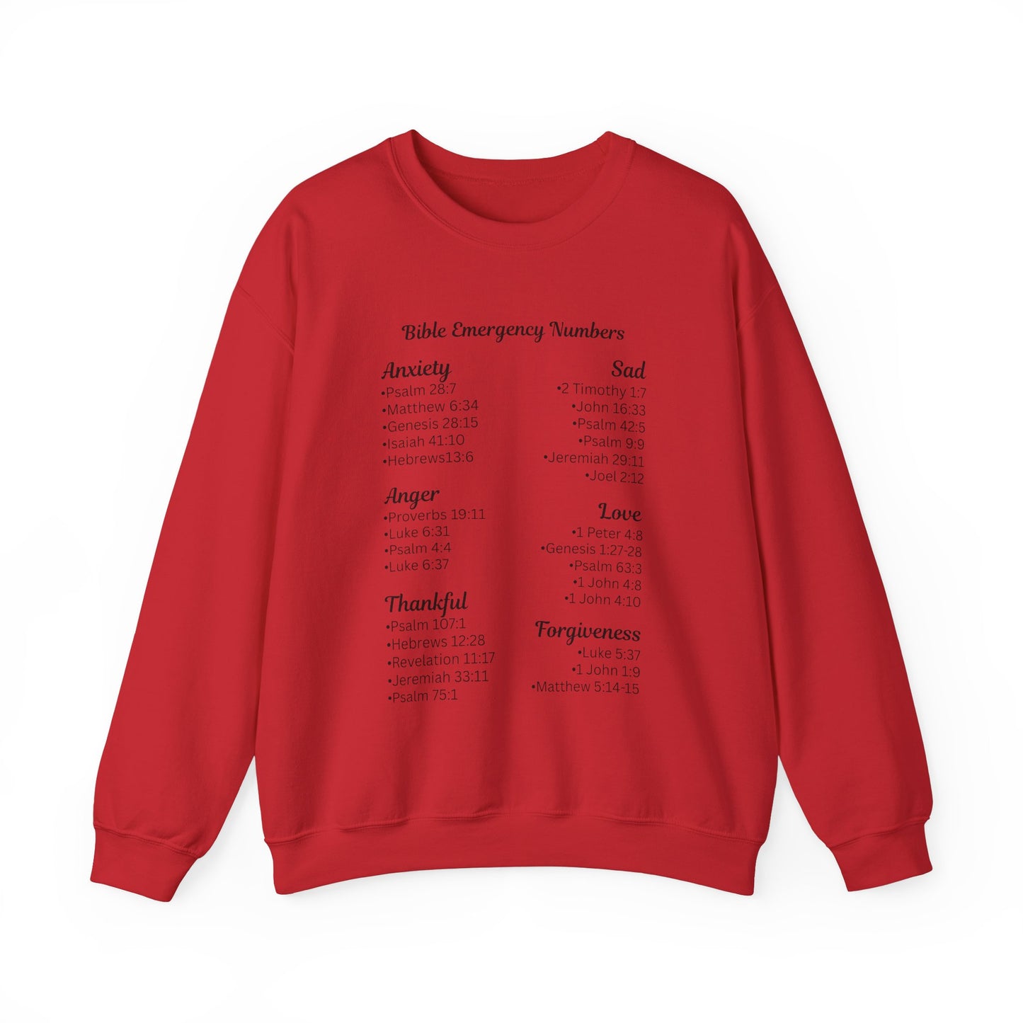 Faith-Inspired Crewneck Sweatshirt with Bible Emergency Numbers