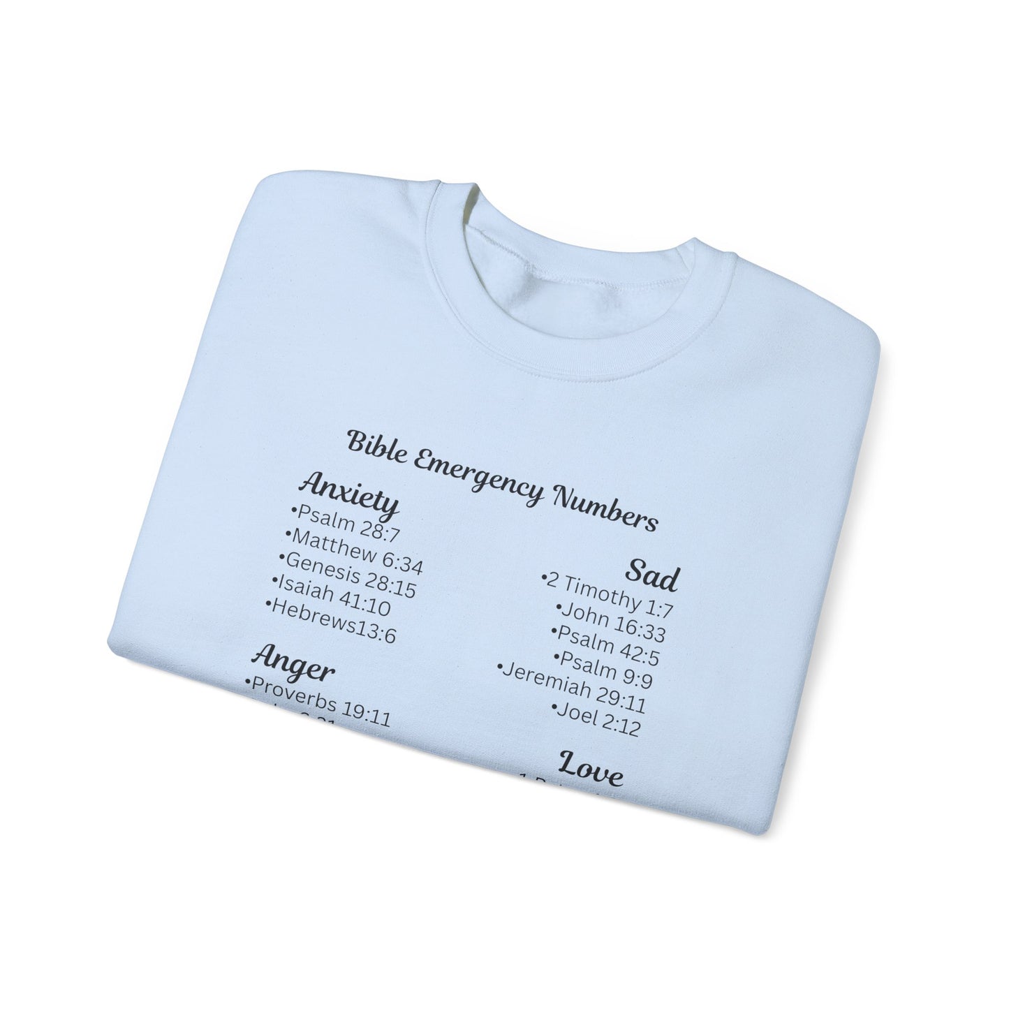 Faith-Inspired Crewneck Sweatshirt with Bible Emergency Numbers