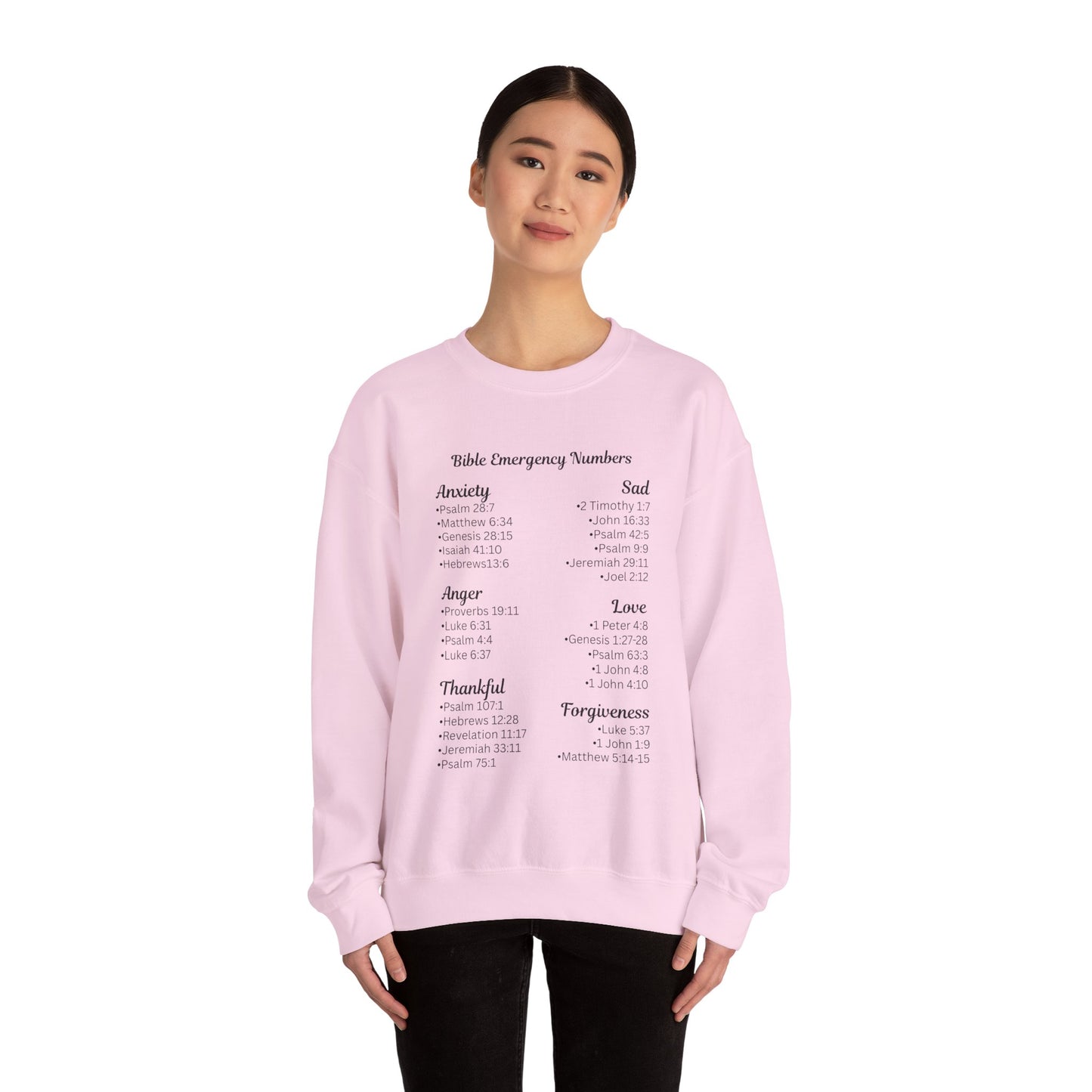 Faith-Inspired Crewneck Sweatshirt with Bible Emergency Numbers
