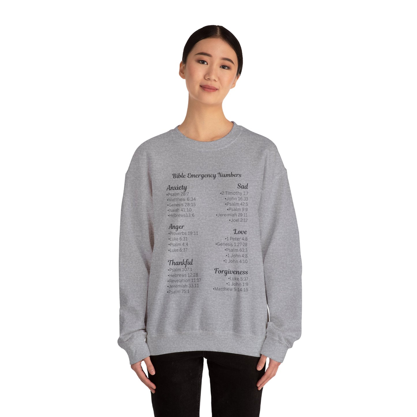 Faith-Inspired Crewneck Sweatshirt with Bible Emergency Numbers
