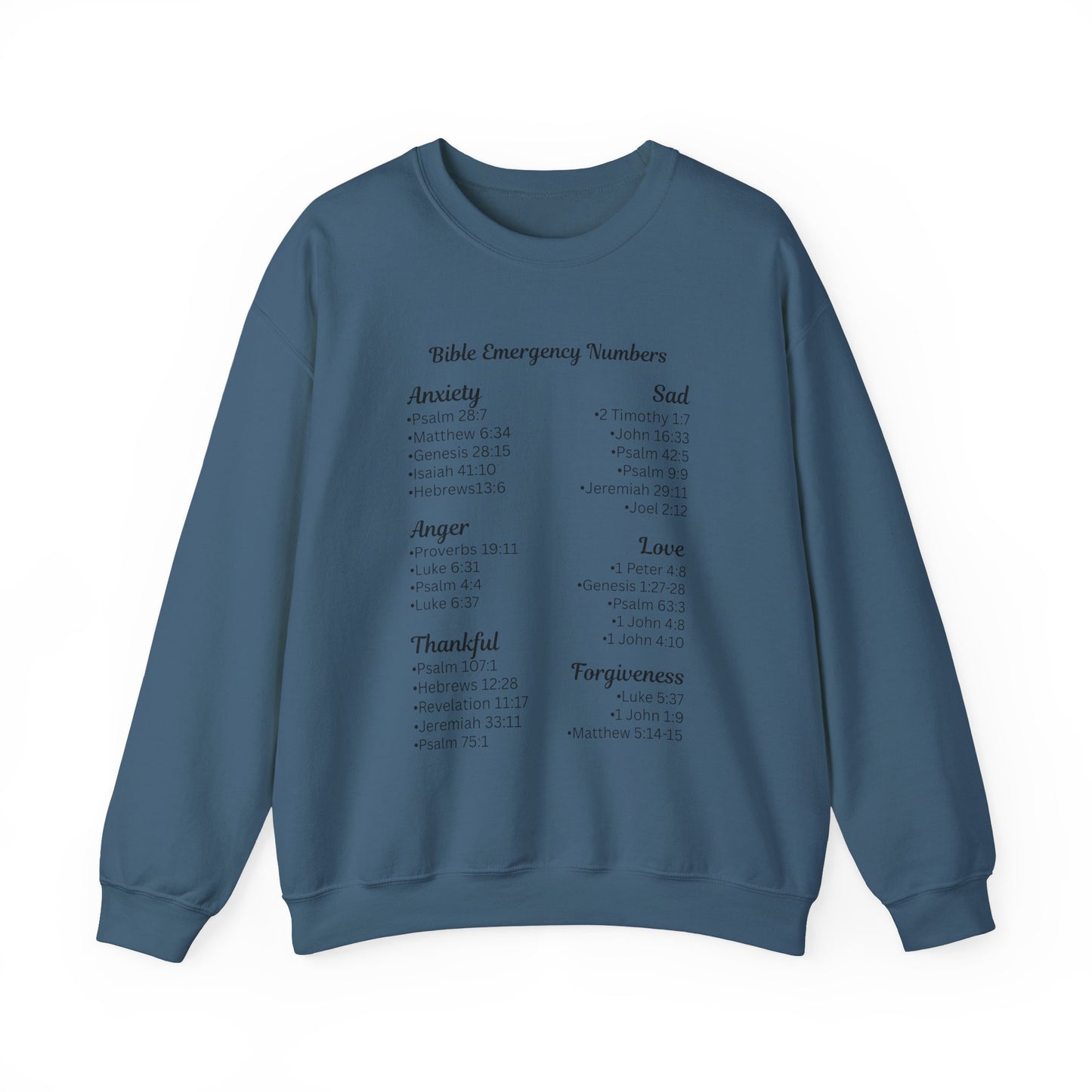 Faith-Inspired Crewneck Sweatshirt with Bible Emergency Numbers
