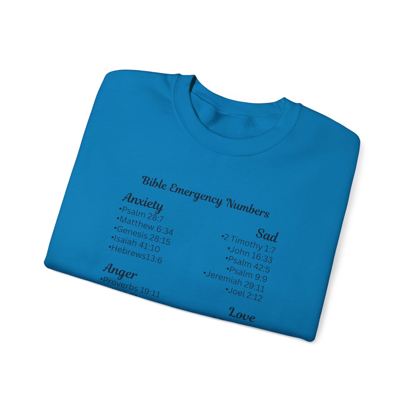 Faith-Inspired Crewneck Sweatshirt with Bible Emergency Numbers