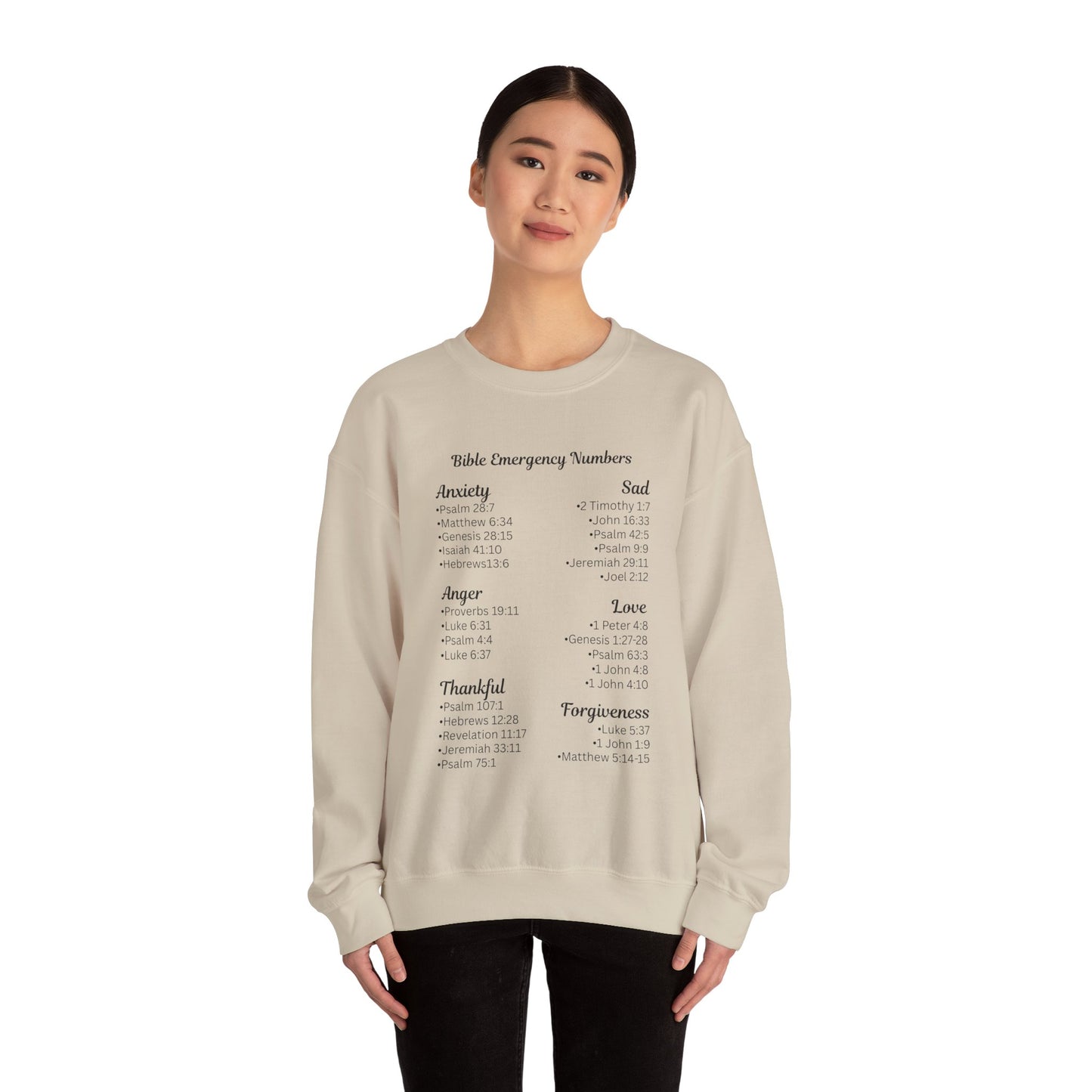 Faith-Inspired Crewneck Sweatshirt with Bible Emergency Numbers