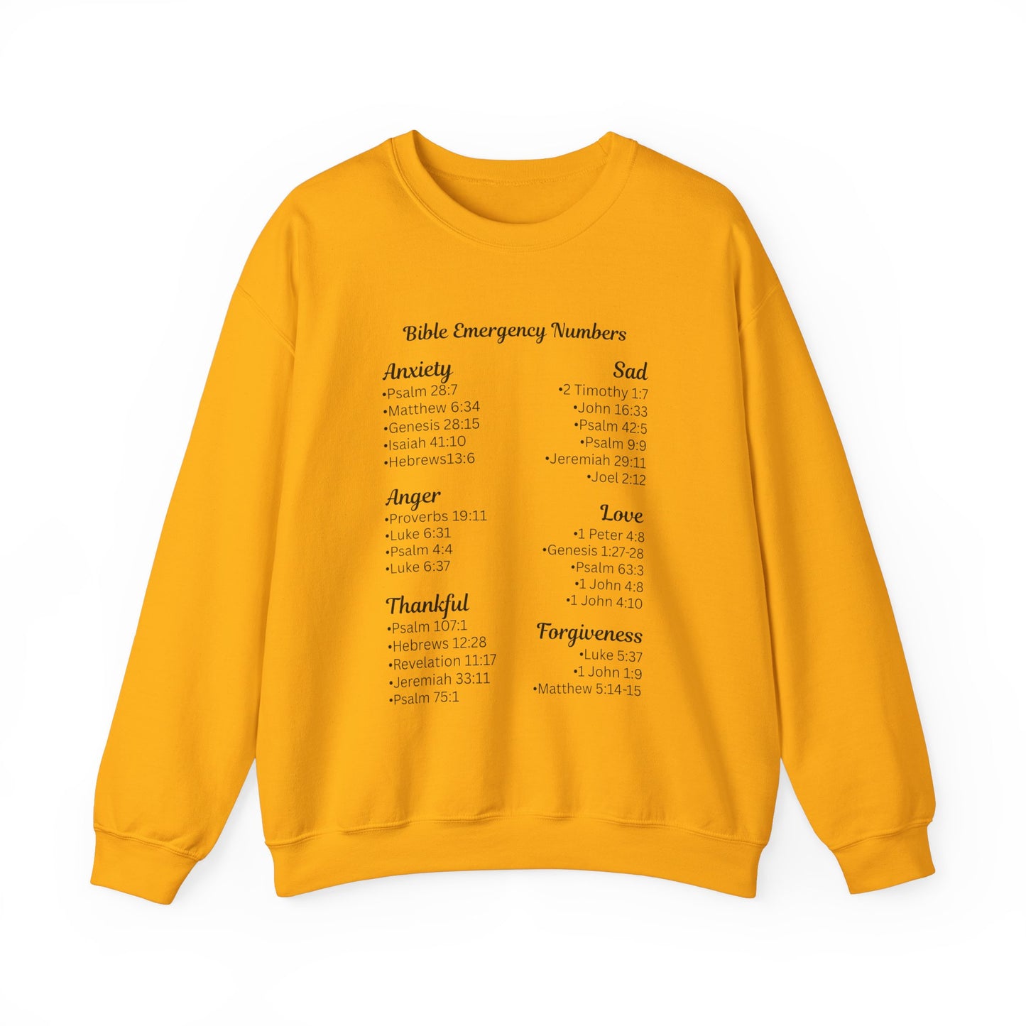 Faith-Inspired Crewneck Sweatshirt with Bible Emergency Numbers