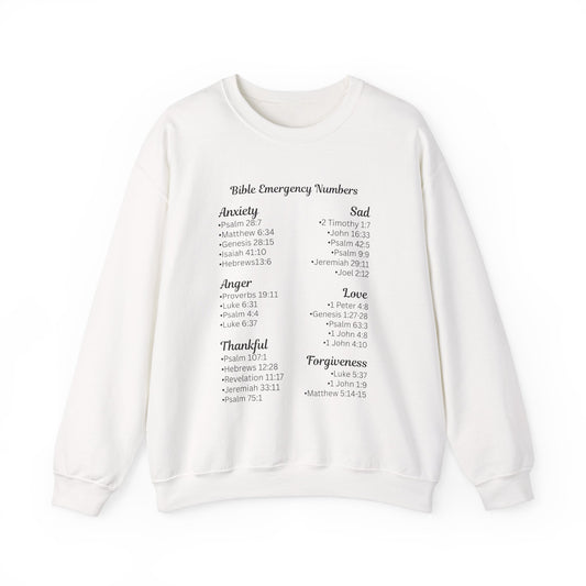 Faith-Inspired Crewneck Sweatshirt with Bible Emergency Numbers